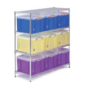 Chrome Wire Shelving - 9 x 35 litre Really Useful Boxes
