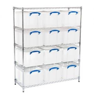 Chrome Wire Shelving - 12 x 35 litre Really Useful Boxes