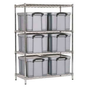 Chrome Wire Shelving - 6 x 35 litre Really Useful Boxes